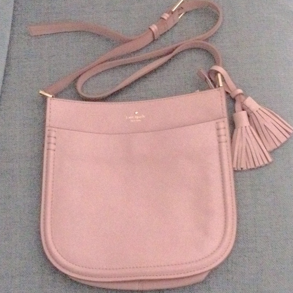 Kate Spade Crossbody Saddle Bag with tassel pink 11 x 11 x 3 with front …